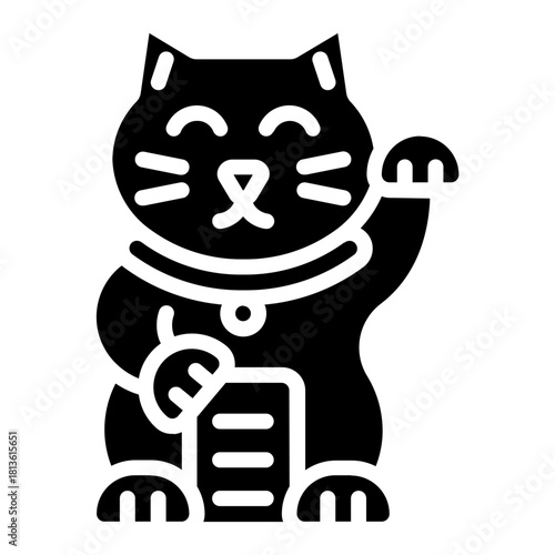 Maneki-neko. This is a vector single icon with a solid style. It is suitable for various purposes, including website design, mobile app design, and logo design.