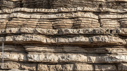 bedrock. Geological rock layers exposed in a quarry wall, textured stone patterns in earth tones. event key visuals, club posters, designed for fitness apps and gym onboarding.