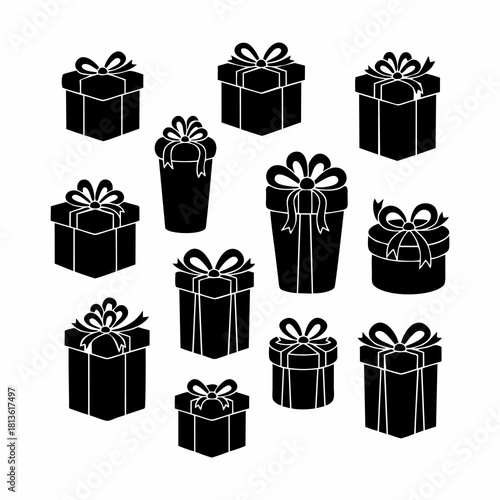 vector silhouette set of christmas gift boxes with white background