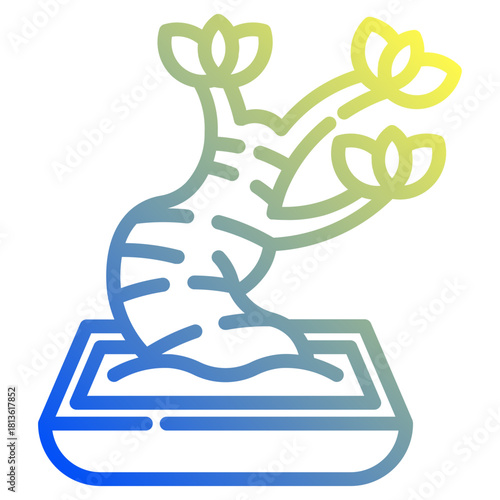 Bonsai. This is a vector single icon with a dashed line gradient style. It is suitable for various purposes, including website design, mobile app design, and logo design.