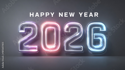 Happy New Year 2026 mockup with neon glowing