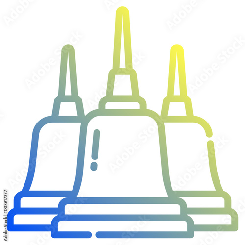 Buddhist temple. This is a vector single icon with a dashed line gradient style. It is suitable for various purposes, including website design, mobile app design, and logo design.
