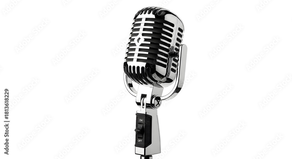Fototapeta premium Classic retro silver microphone on a white background studio equipment