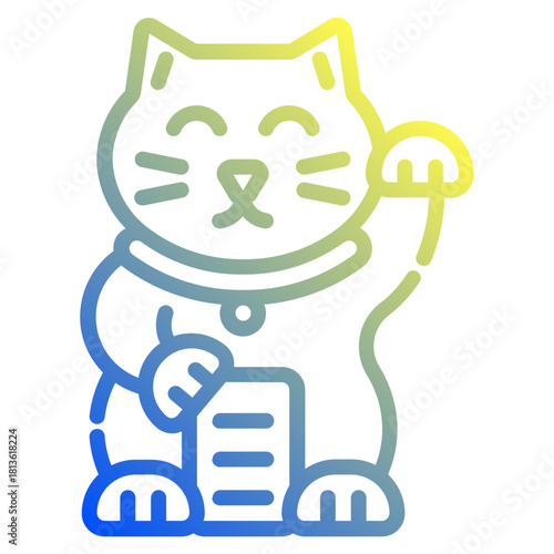 Maneki-neko. This is a vector single icon with a dashed line gradient style. It is suitable for various purposes, including website design, mobile app design, and logo design.