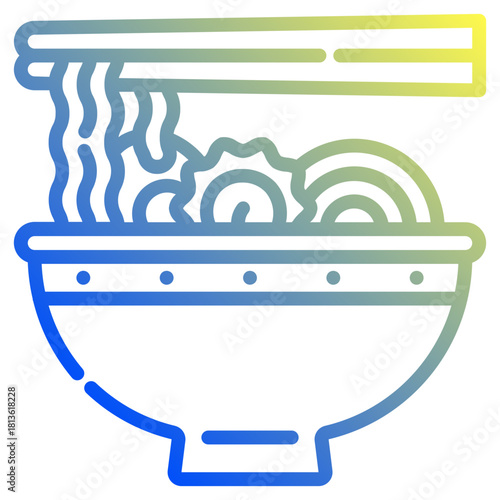 Ramen. This is a vector single icon with a dashed line gradient style. It is suitable for various purposes, including website design, mobile app design, and logo design.
