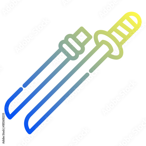 Samurai sword. This is a vector single icon with a dashed line gradient style. It is suitable for various purposes, including website design, mobile app design, and logo design.