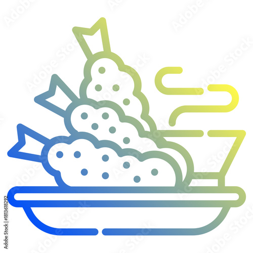 Tempura. This is a vector single icon with a dashed line gradient style. It is suitable for various purposes, including website design, mobile app design, and logo design.