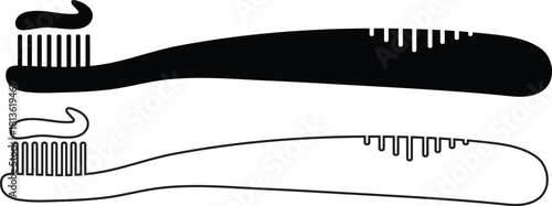Toothbrush with toothpaste icon set showcasing essential oral hygiene tools for daily dental care and fresh breath maintenance. vector illustration.