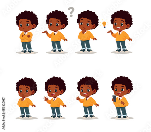 school boy expressions set cartoon vector illustration