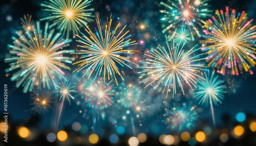 Naklejka premium Spectacular Vibrant Fireworks Celebration in the Night Sky