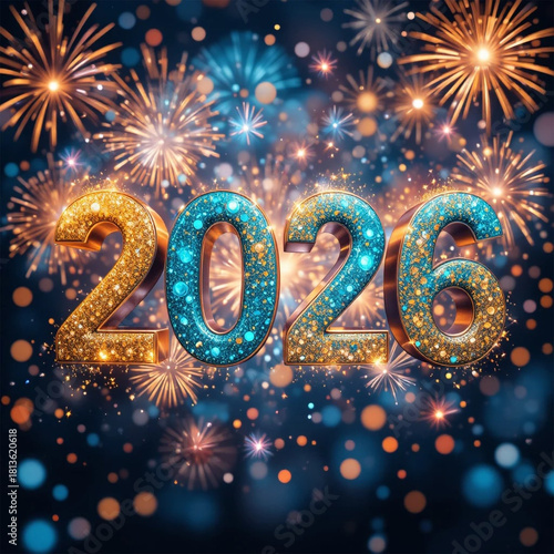 Vibrant New Year 2026 Celebration with Fireworks