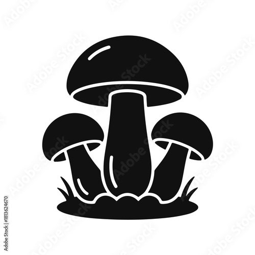Mushrooms growing in grass black and white line art forest nature scene, wild mushrooms, forest plants, grass field, nature drawing, botanical sketch, mushroom cluster