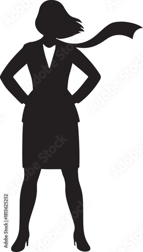 Confident Businesswoman Silhouette Vector – Female Leader in Power Pose with Flowing Scarf
