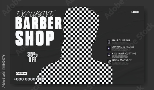 Barbershop social media square flyer and instagram haircut post banner.
Barber shop poster banner template flat design.