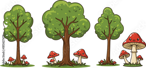 Whimsical autumn harvest collection with cherries teapot mushrooms and butterflies