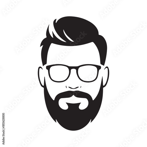 A modern and stylish minimalist illustration of a bearded man wearing glasses, embodying contemporary urban fashion and a distinct masculine identity profile