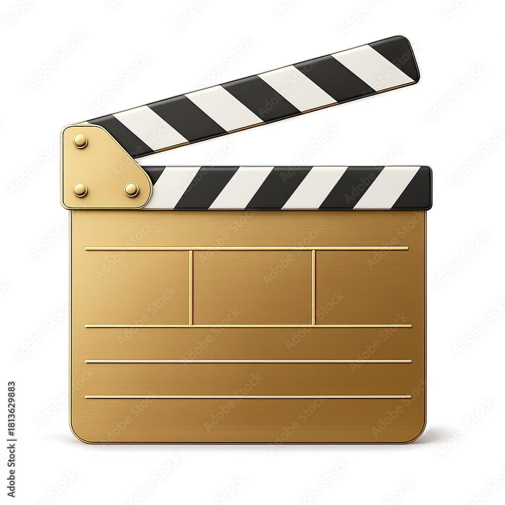 Fototapeta premium Golden Clapperboard: A Symbol of Cinematic Excellence and Film Production, Showcasing Movie Making, Filmmaking, Hollywood Glamour, and the Magic of Storytelling on the Big Screen - High Resolution