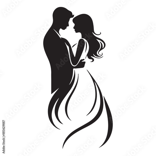Elegant silhouette of a loving couple embracing, symbolizing romance, commitment, and eternal togetherness in a beautiful, timeless design