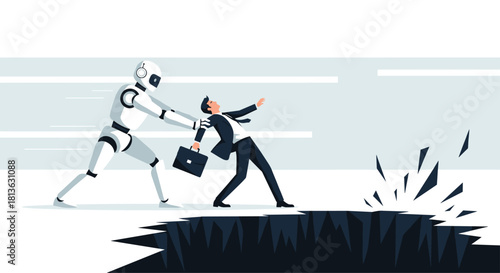 Innovative robot saves businessman from disaster, showcasing technology's impact and reliability in the workplace and professional life