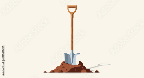 A shovel in a pile of dirt, great for planting projects and spring gardening concepts or digging for success