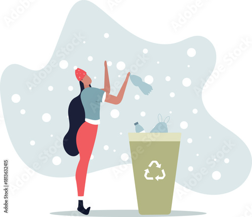 Recycling concept illustration..characters reducing plastic trash to prevent environmental pollution.life and employment of people.