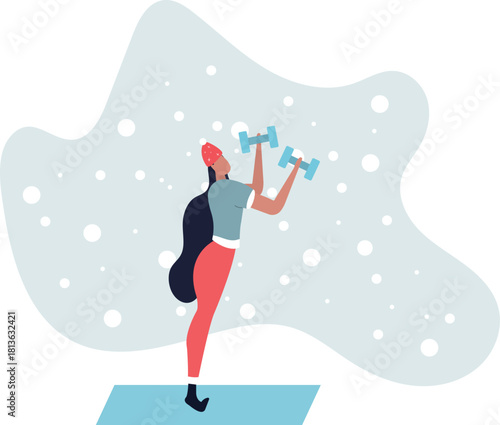 Women with dumbbells and on mat. .Active lifestyle and sports. Lose weight and build muscle. flat vector illustration.life and employment of people.