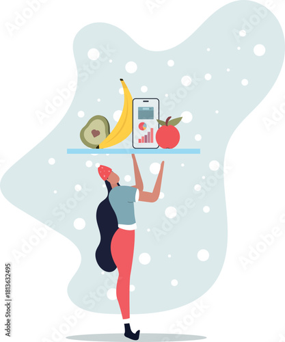 young woman use weight loss app to control food consumption.life and employment of people.