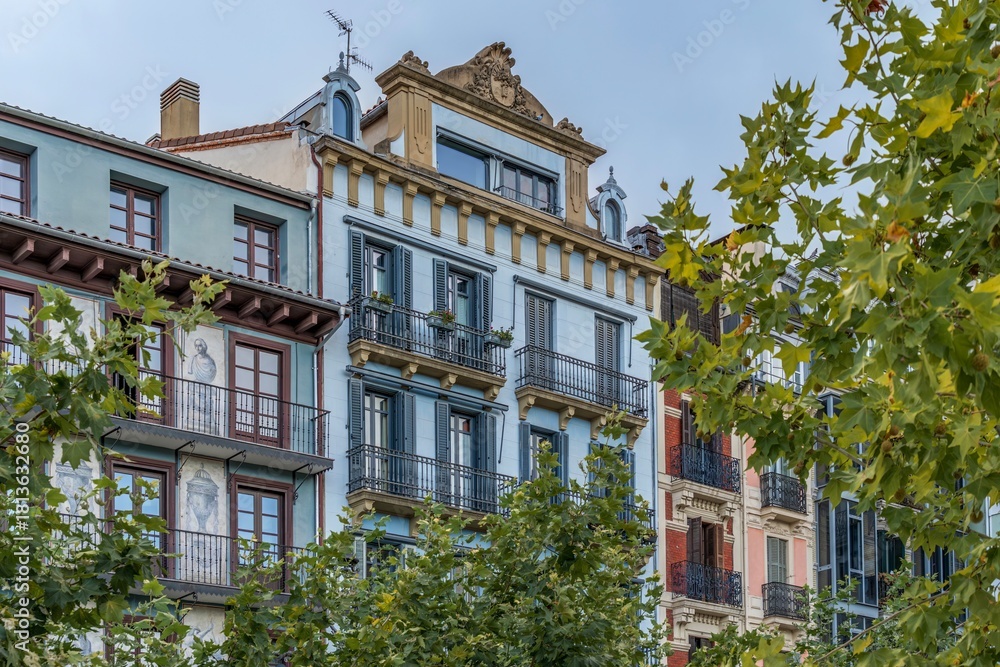 Fototapeta premium Facades of Historic Residential Buildings, Northern Spain, Pamplona