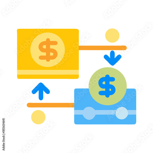 Money transfer concept showing dollar sign movement between accounts