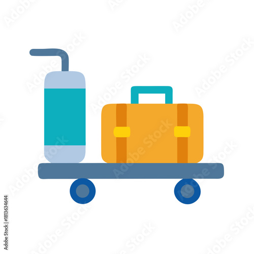 Suitcase and cylinder object on a hotel luggage cart