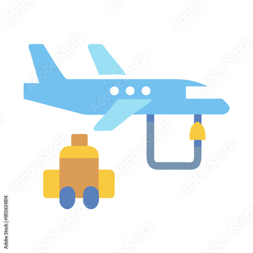 Airplane refueling with truck in a flat style graphic