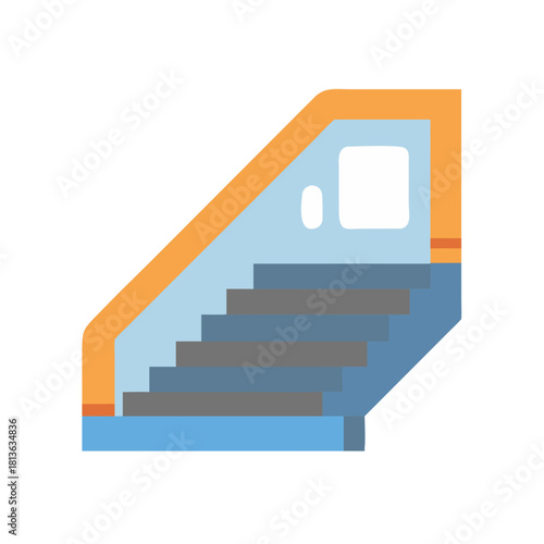 Minimalist staircase illustration with light blue and orange accents