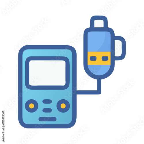 Flat design illustration of medical infusion pump on black