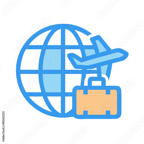 World travel icon with airplane and luggage illustration