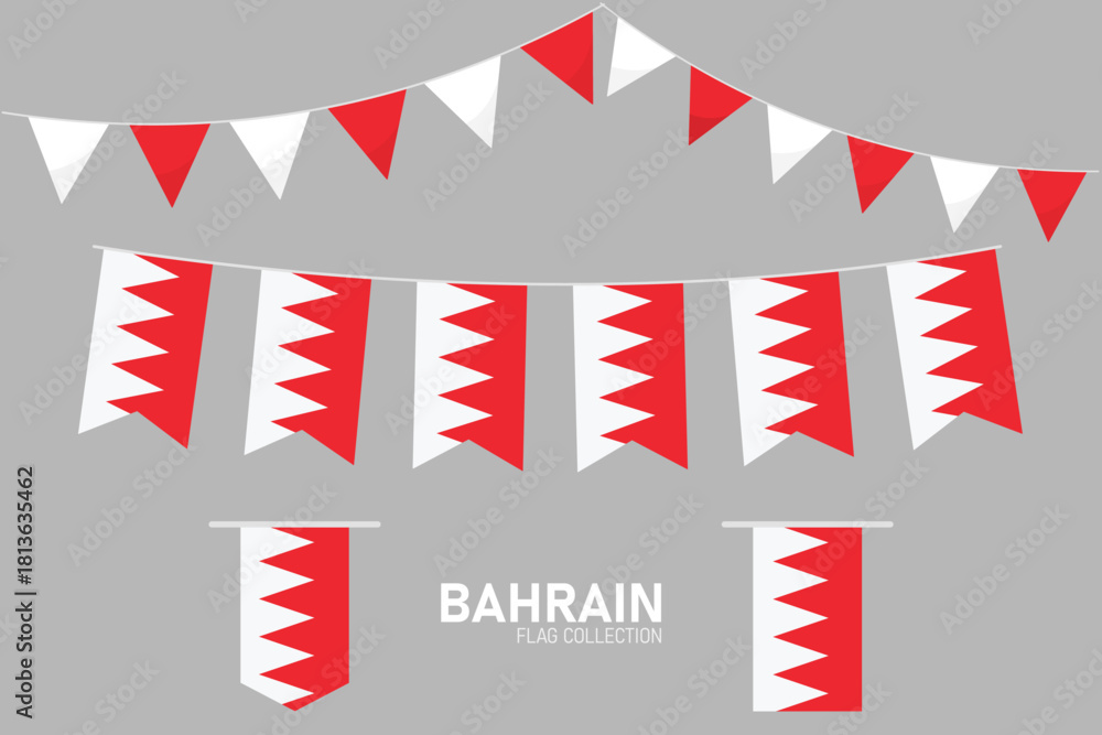 Obraz premium Bahrain national flag collection, Flag garlands festive bunting triangle banners and hanging flag