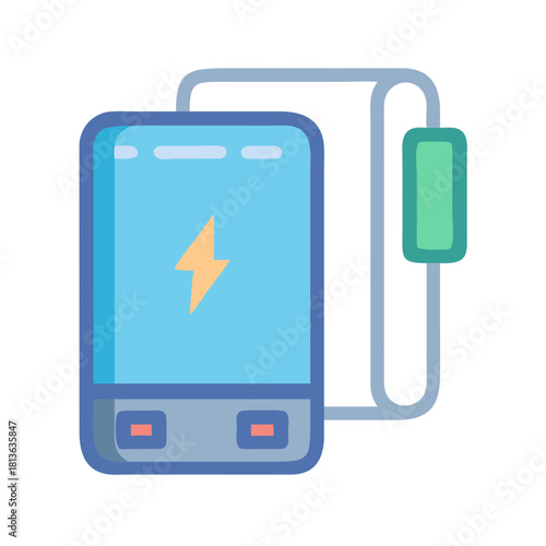 Flat illustration of power bank on black background