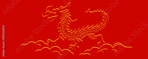 golden dragon on red background, a symbol of chinese culture and mythology