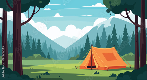 A serene camping scene perfect for outdoor adventures and peaceful getaways in the mountains and forest