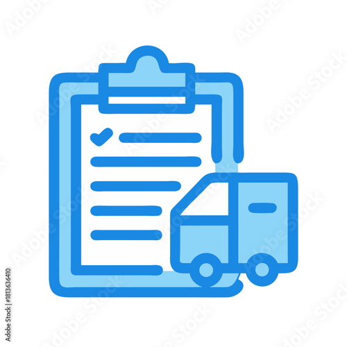 Delivery service checklist with van for order fulfillment