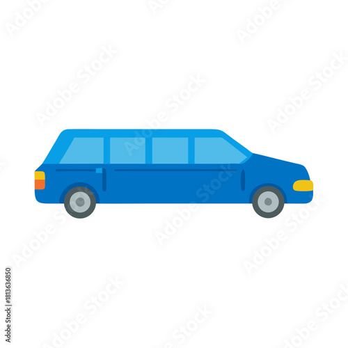 Blue stretch limousine car icon on black background