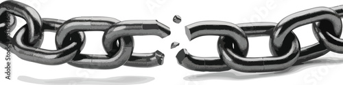 Broken metal chain with links separated, symbolizing fracture or disconnection.