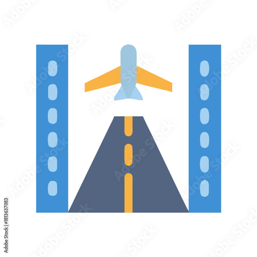 Stylized airplane landing on the runway illustration graphic icon
