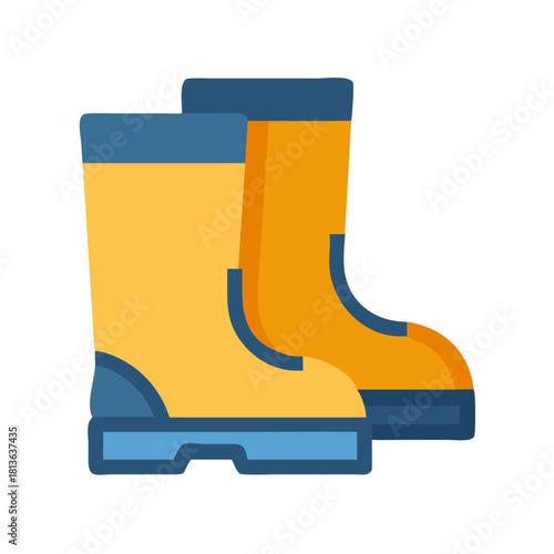 Two rubber boots in flat design on black backdrop