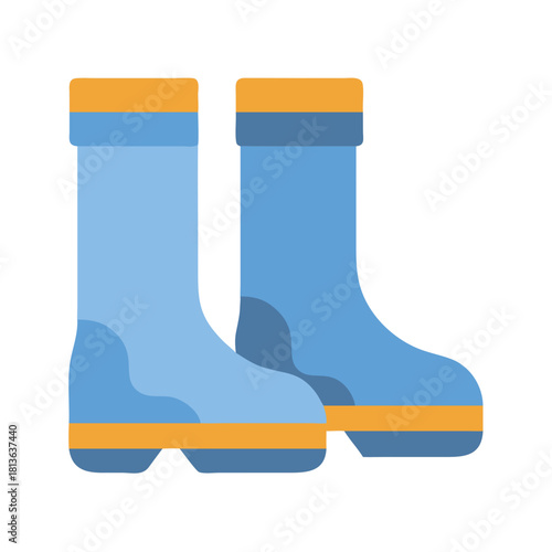 Pair of blue and yellow rubber boots illustration