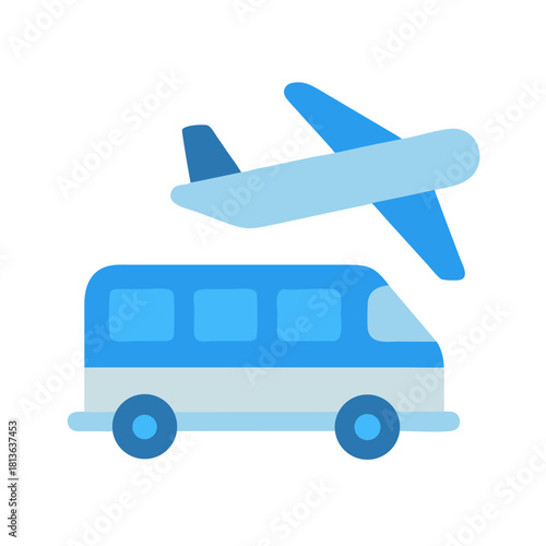 Travel concept illustration with airplane and tour bus icon
