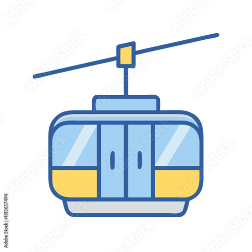 Cartoon style cable car illustration on black background