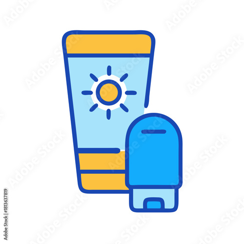 Sunscreen tube and sunblock stick illustration for summer protection