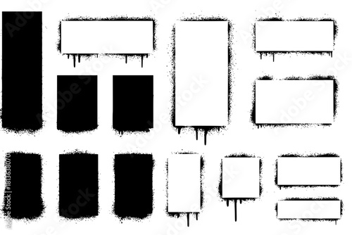 Grunge stencil frames with spray painted frame, grunge splatter and stencils border. Texture dirty artistic design elements, boxes, frames for text. Grunge graffiti frame, rectangles and squares.