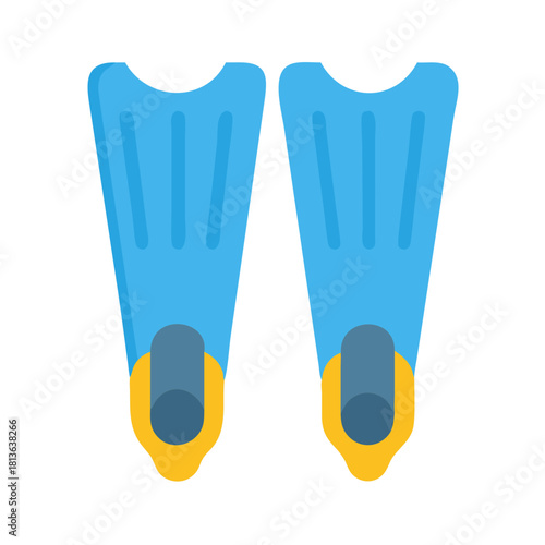 Pair of blue and gold flippers on black background