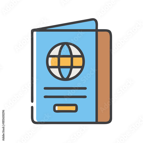 Stylized passport illustration against black background representing travel identity